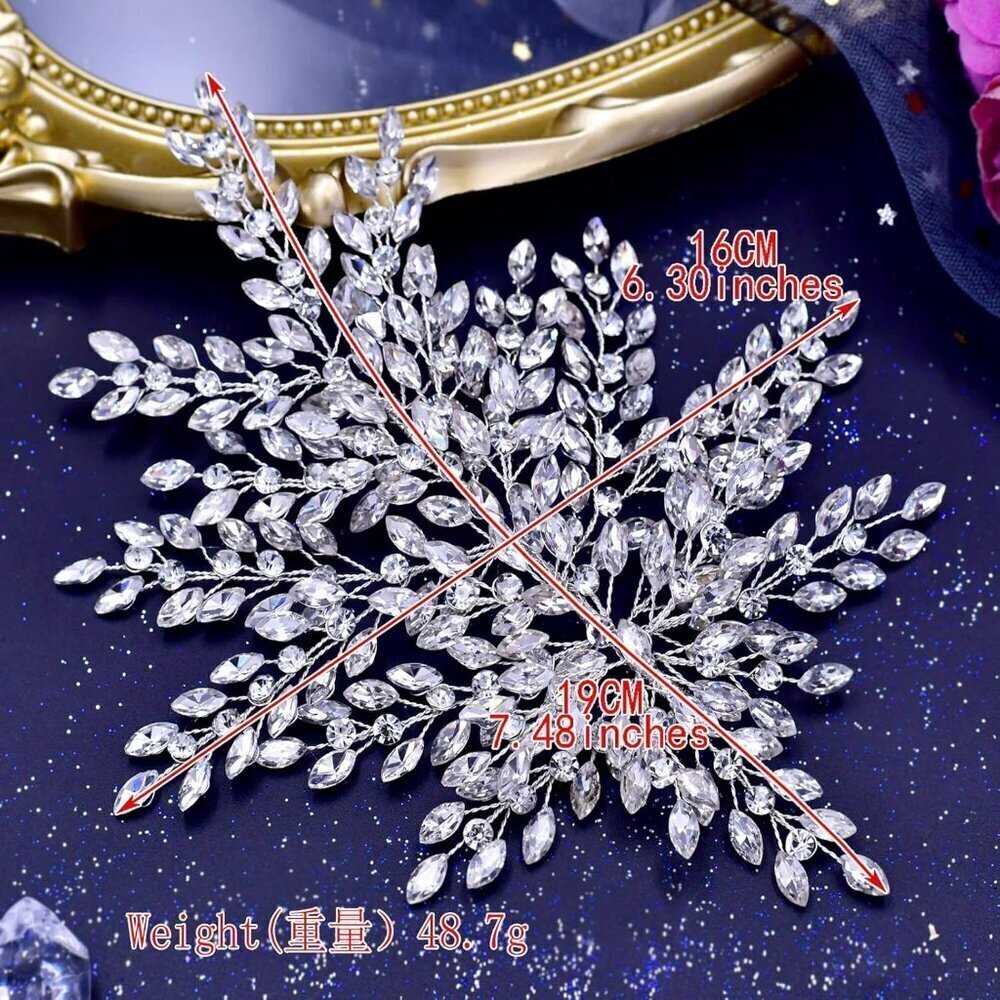 Bridal Rhinestone Headpiece for Wedding,Leaf Crystal Hair Pieces Bride S… - Picture 6 of 6